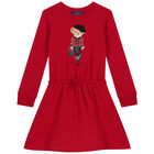 Girls Red Polo Bear Dress, 1, hi-res